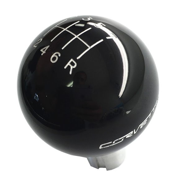 C7 Corvette 14-19 Shifter Knob - Black 7 Speed With White Pattern And CORVETTE Logo